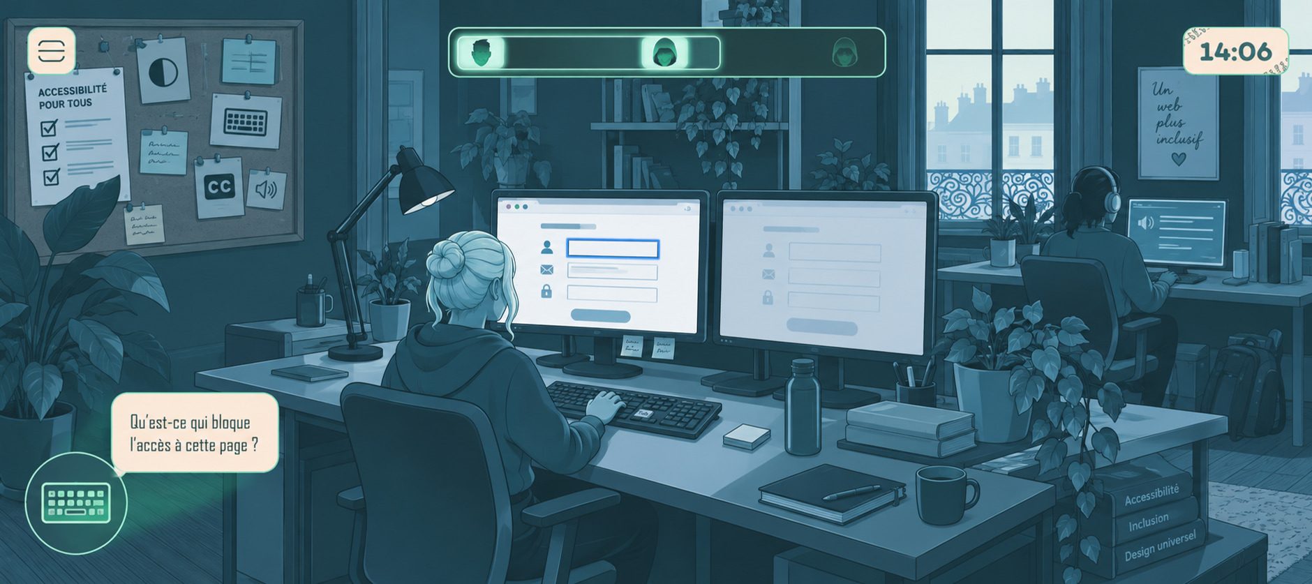 Un collaborateur découvre la navigation au clavier et le lecteur d’écran pendant un atelier d’accessibilité